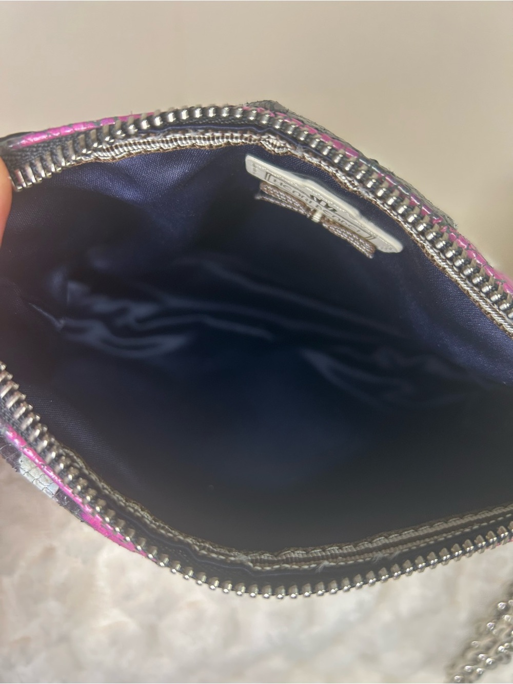 henri bendel Pink Black White Snake skin print Mini Silver Chain Shoulder Bag - Picture 7 of 10